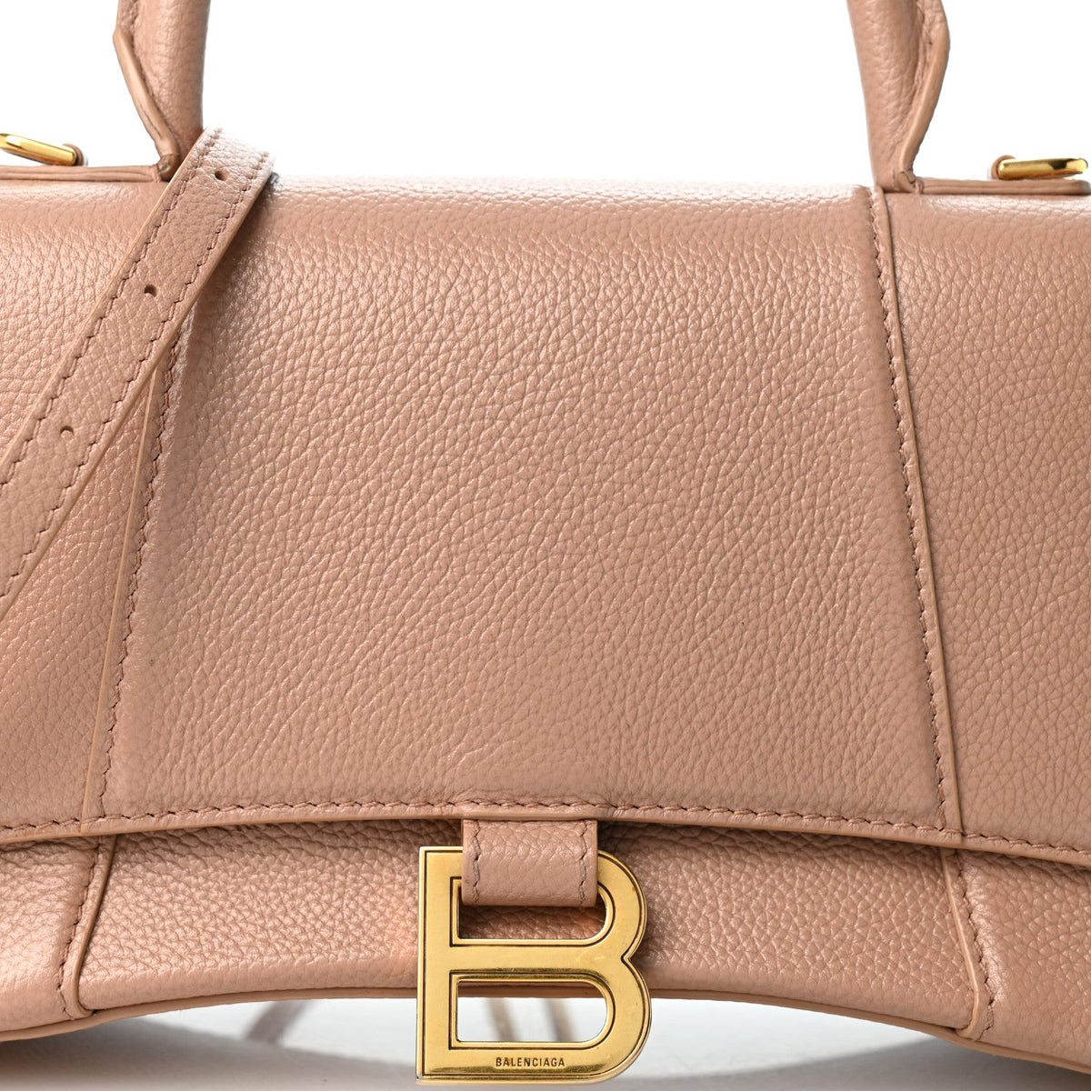 Grained Calfskin Small Hourglass Top Handle Bag Nude Beige
