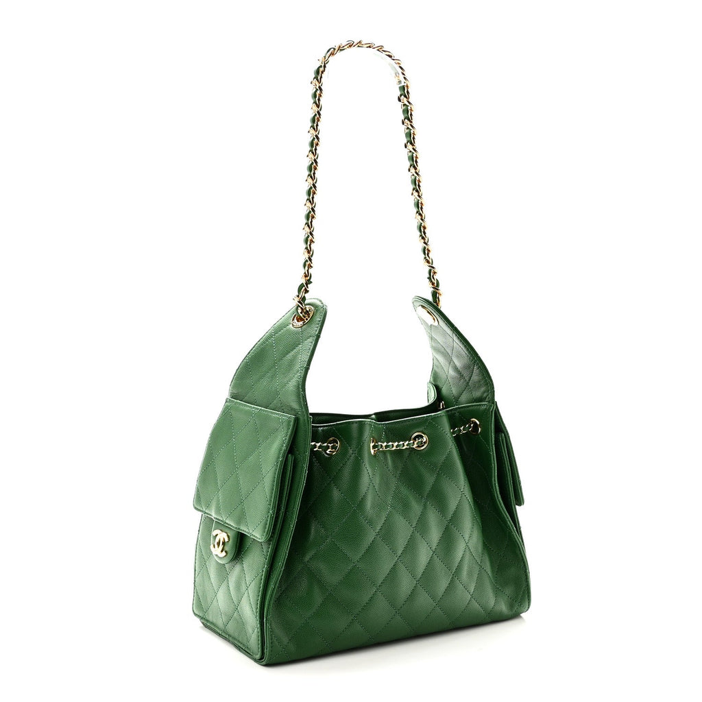 Caviar Quilted Small Chanel 25 Handbag Green