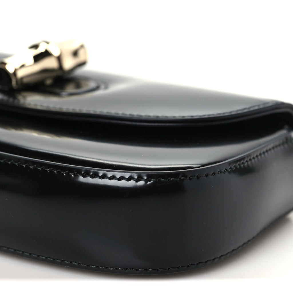 Shiny Calfskin Small Bamboo Night Bag Black