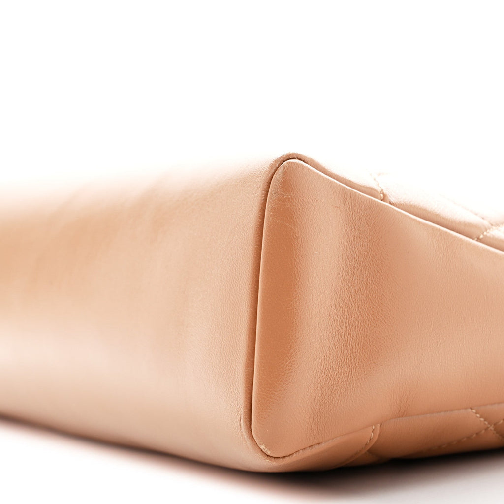 Shiny Crumpled Calfskin Quilted 31 Shopping Bag Dark Beige