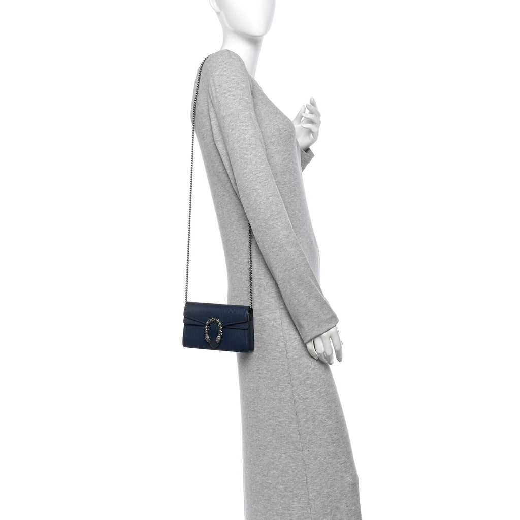 Dollar Calfskin Crystal Super Mini Dionysus Shoulder Bag Blue Agata Black Diamond