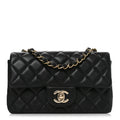 Lambskin Quilted Mini Rectangular Flap Black