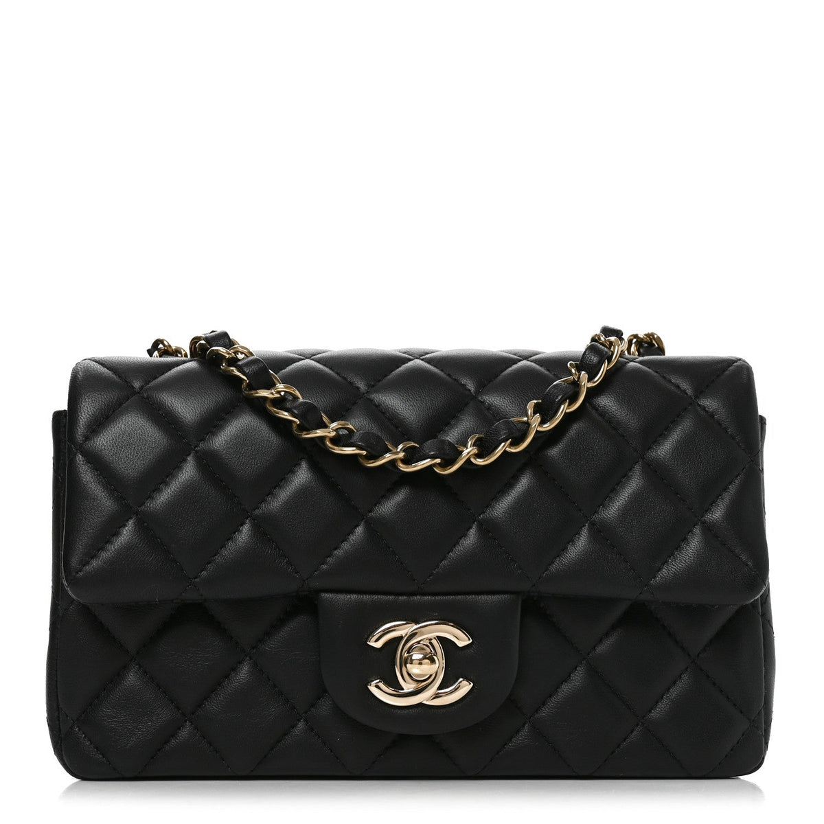 Lambskin Quilted Mini Rectangular Flap Black