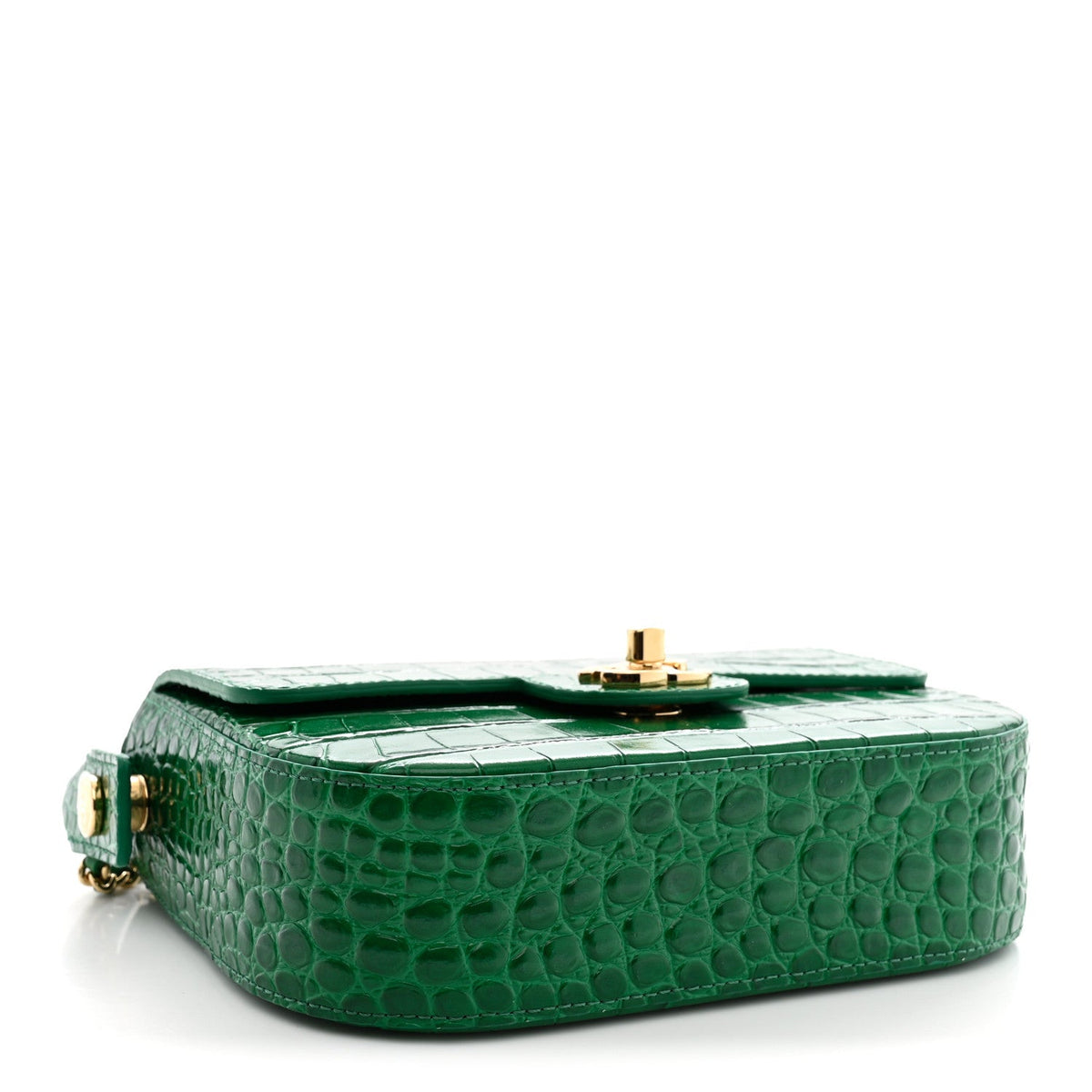 Calfskin Crocodile Embossed Turn Around Mini Flap Emerald