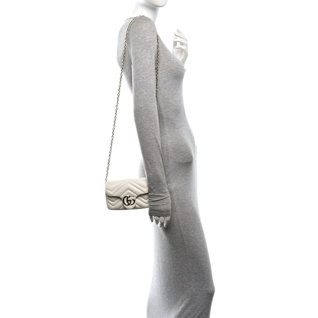 Lambskin Matelasse Mini GG Marmont Shoulder Bag White