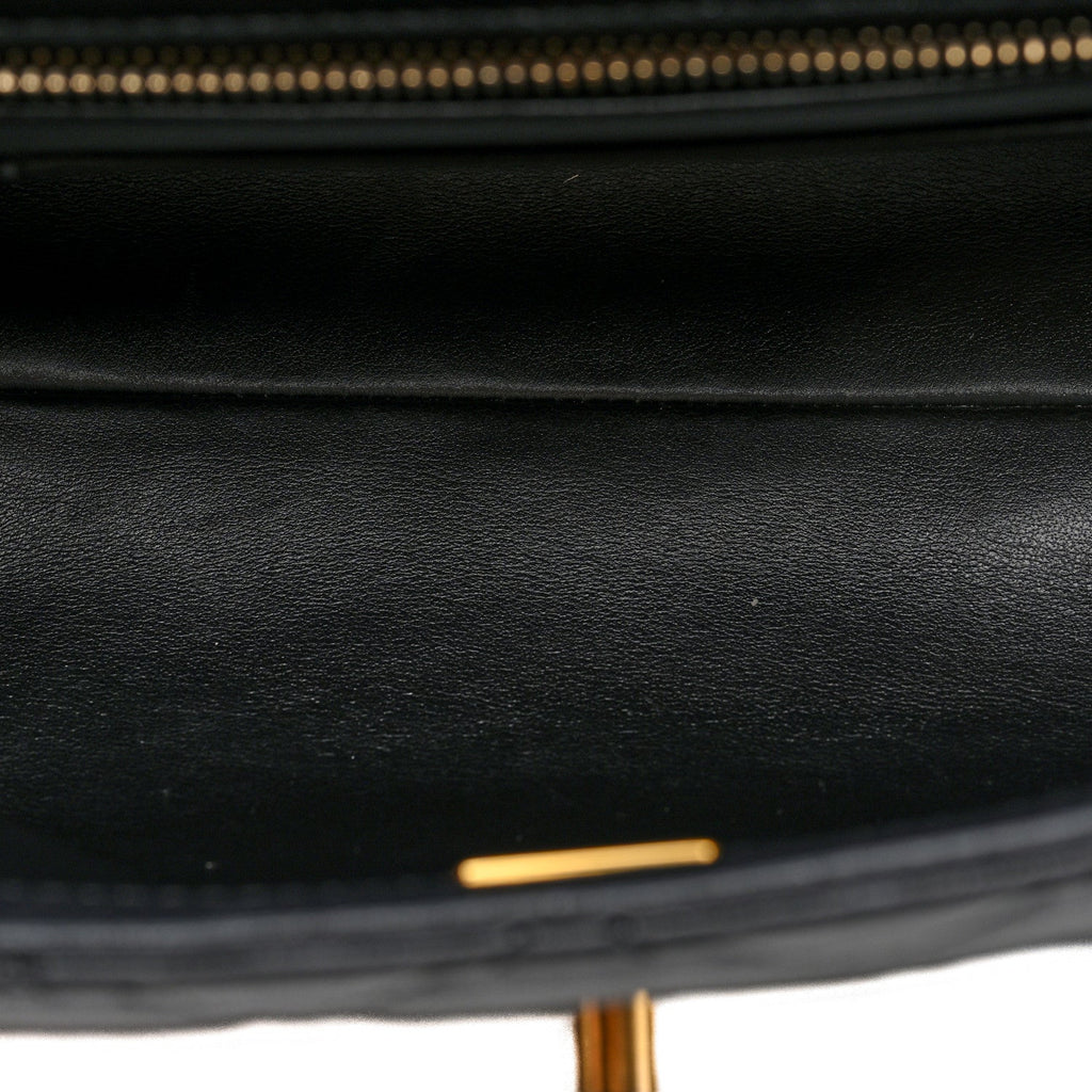 Lambskin Quilted Pearl Handle Flap Black