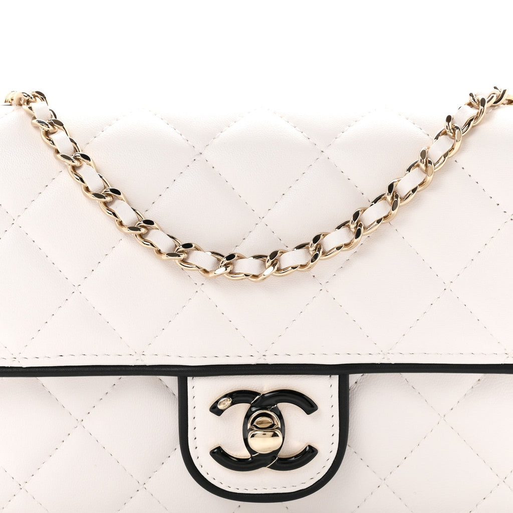 Lambskin Quilted Resin CC Mini Flap Bag White Black