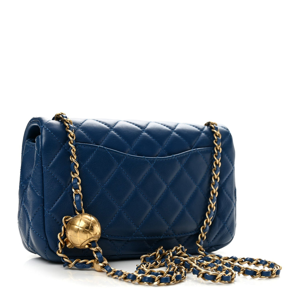 Lambskin Quilted Pearl Crush Mini Rectangular Flap Blue