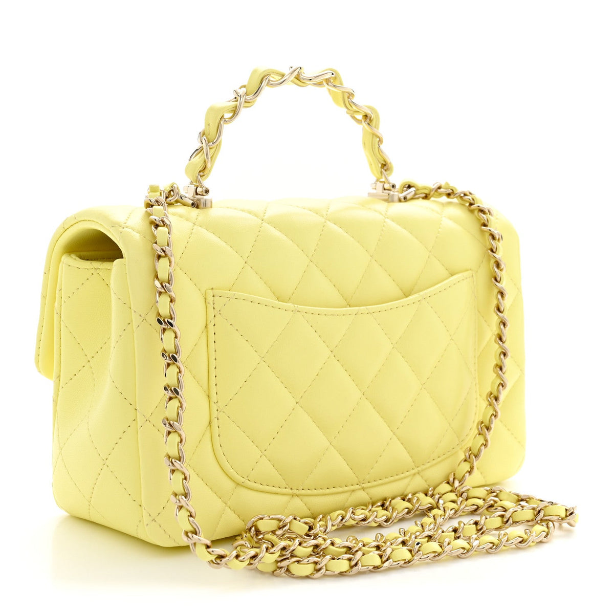 Lambskin Quilted Mini Chain Top Handle Rectangular Flap Light Yellow