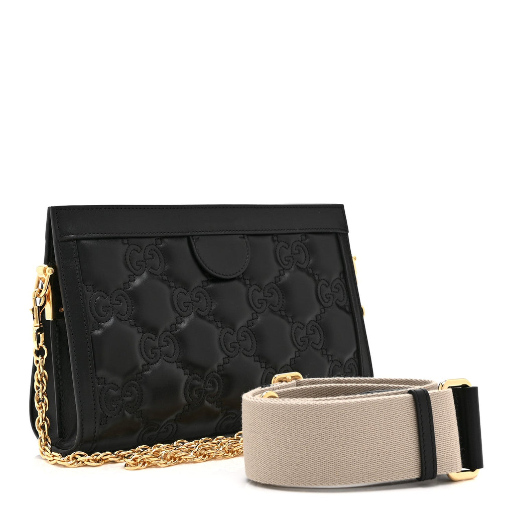Calfskin GG Matelasse Small Slim Chain Shoulder Bag Black Natural