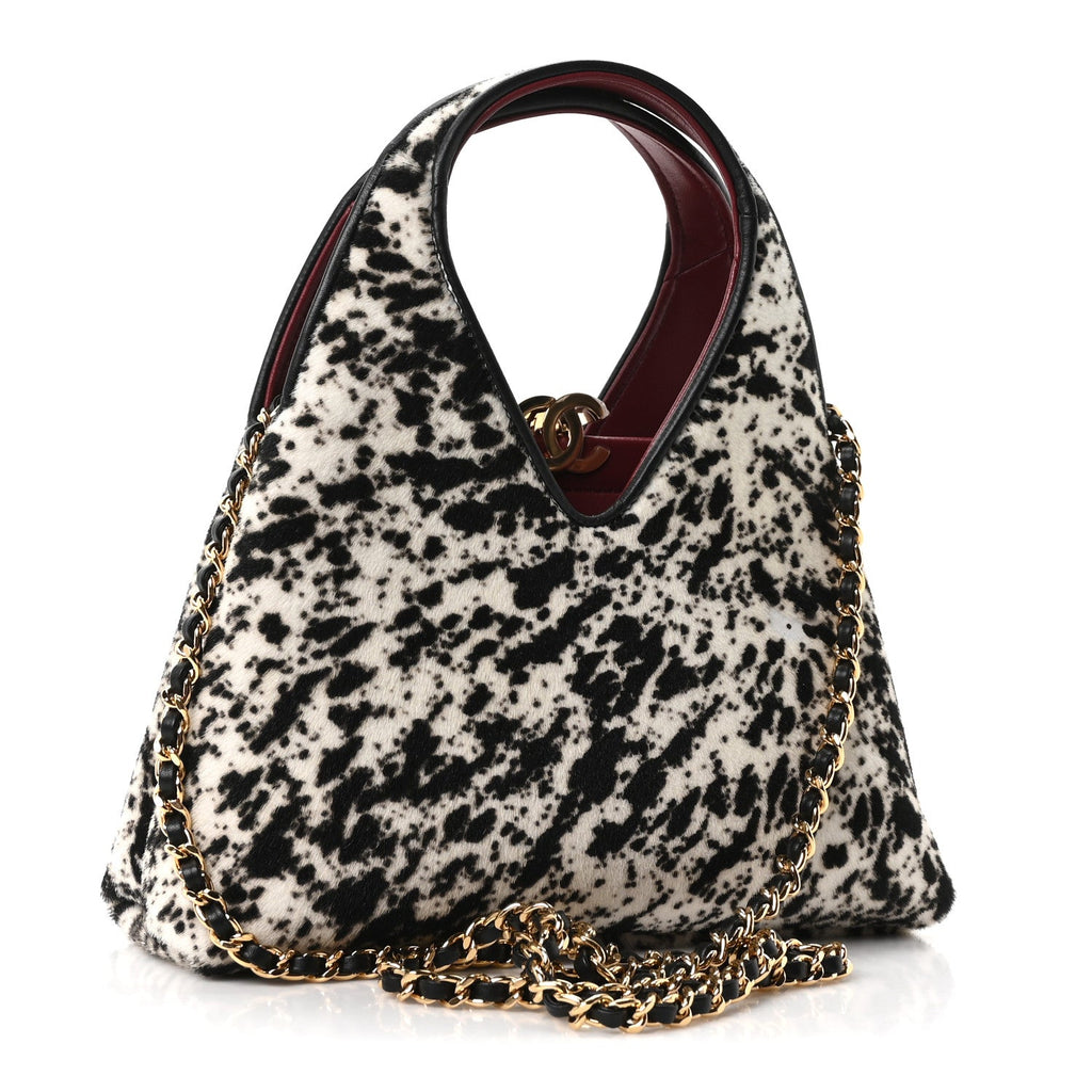Pony Hair Printed Chic Lady Small Shopping Tote White Black