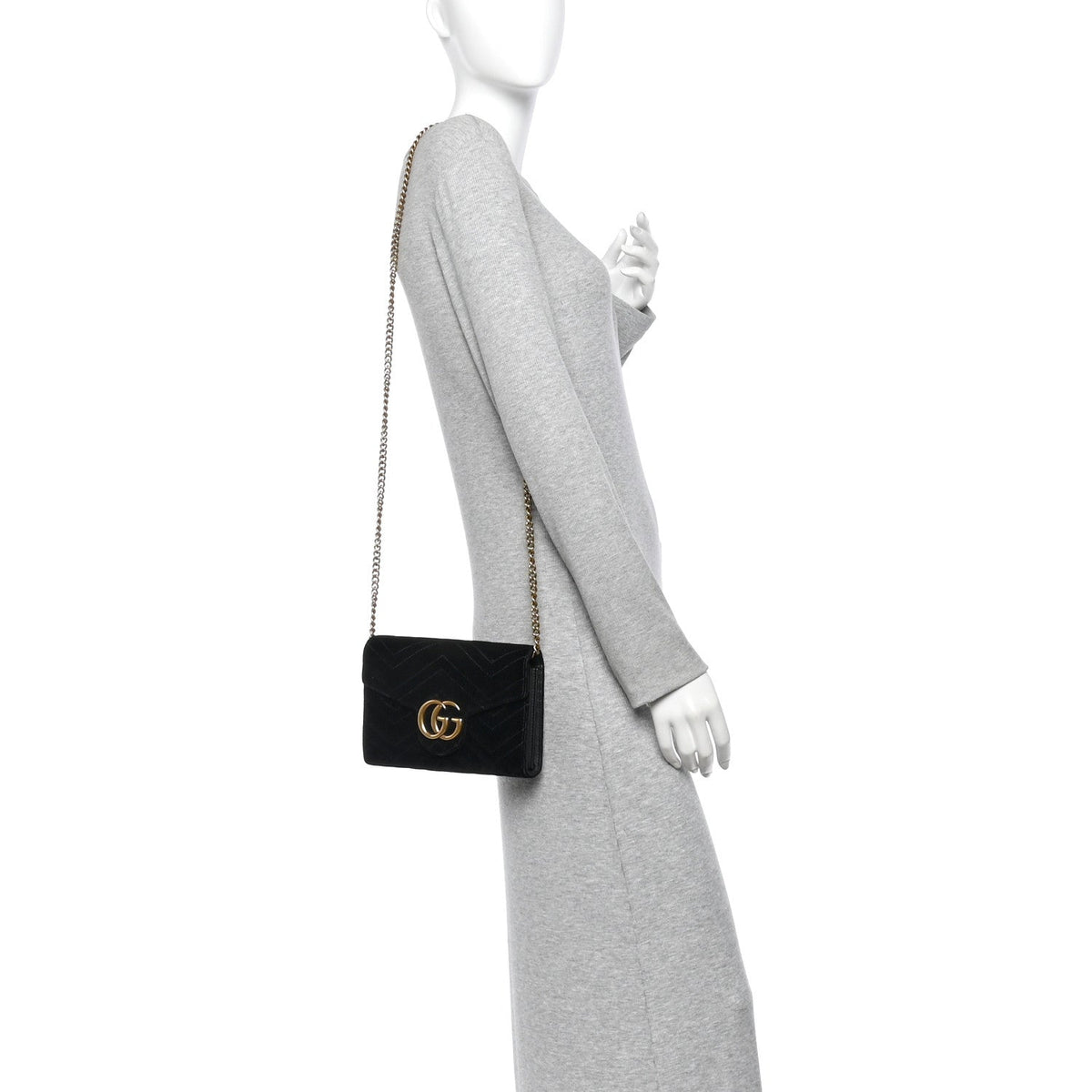 Velvet Matelasse GG Marmont Chain Wallet Black
