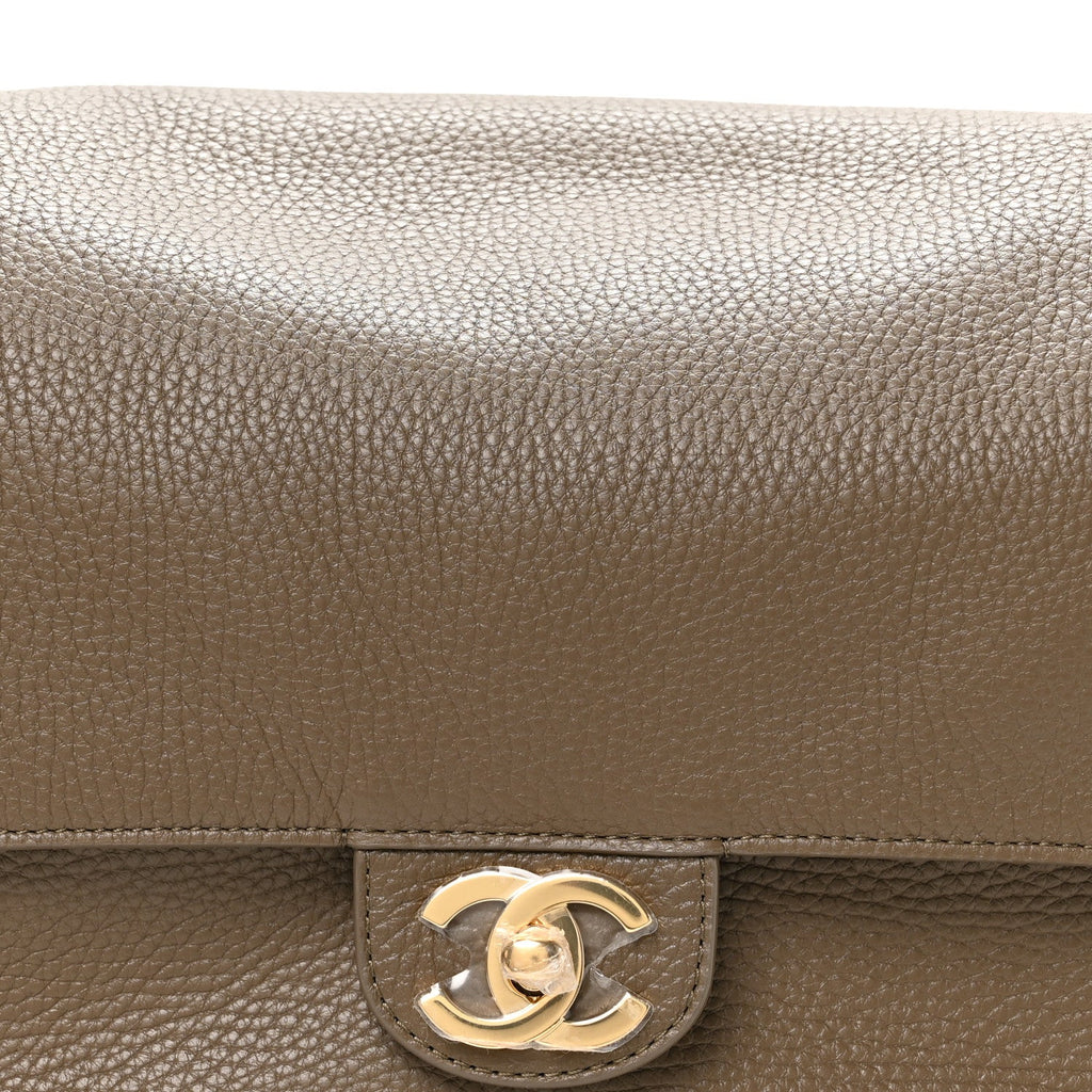 Grained Calfskin Small Souplissimo Maxi Flap Dark Khaki