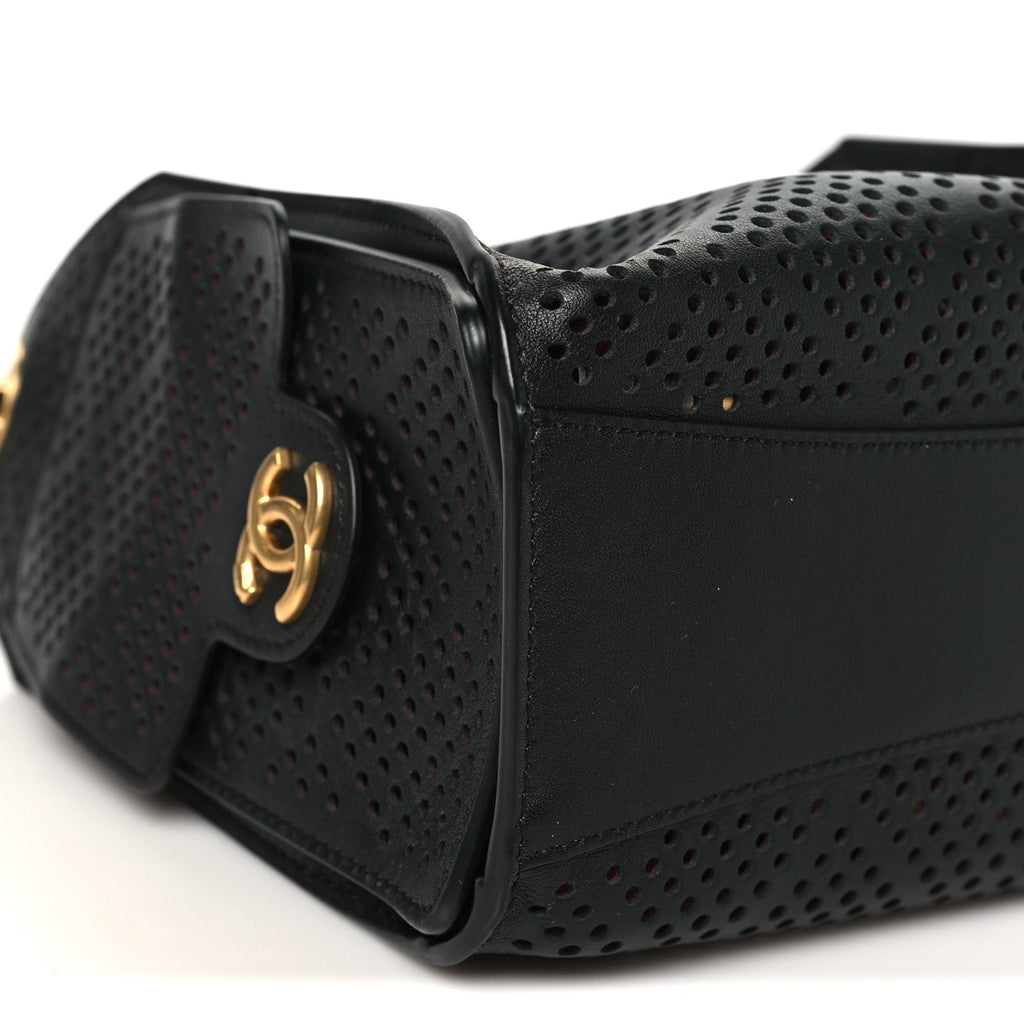 Perforated Calfskin Mini Chanel 25 Handbag Black