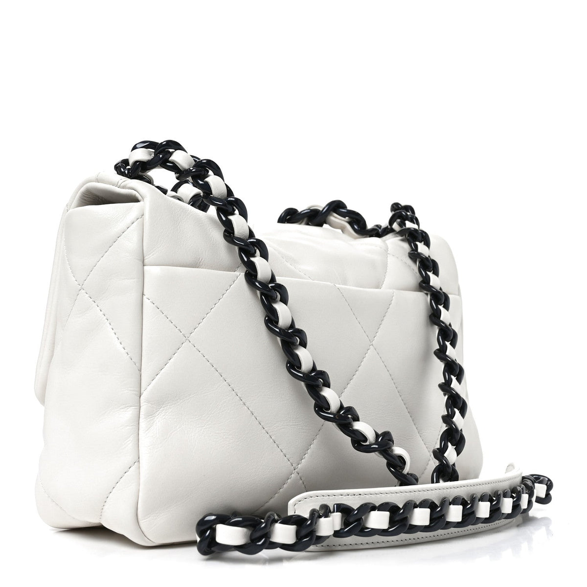 Glossy Calfskin Quilted Medium Chanel 19 Flap White Black