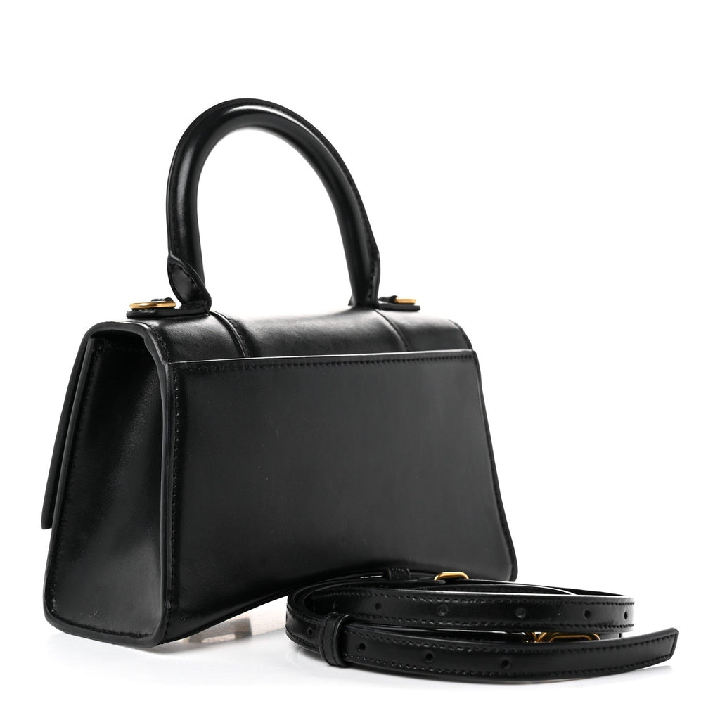 Shiny Box Calfskin Hourglass Top Handle Bag XS Black