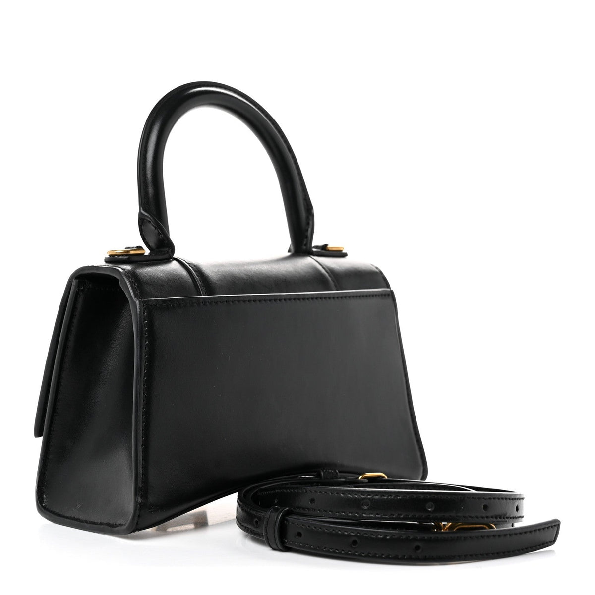 Shiny Box Calfskin Hourglass Top Handle Bag XS Black