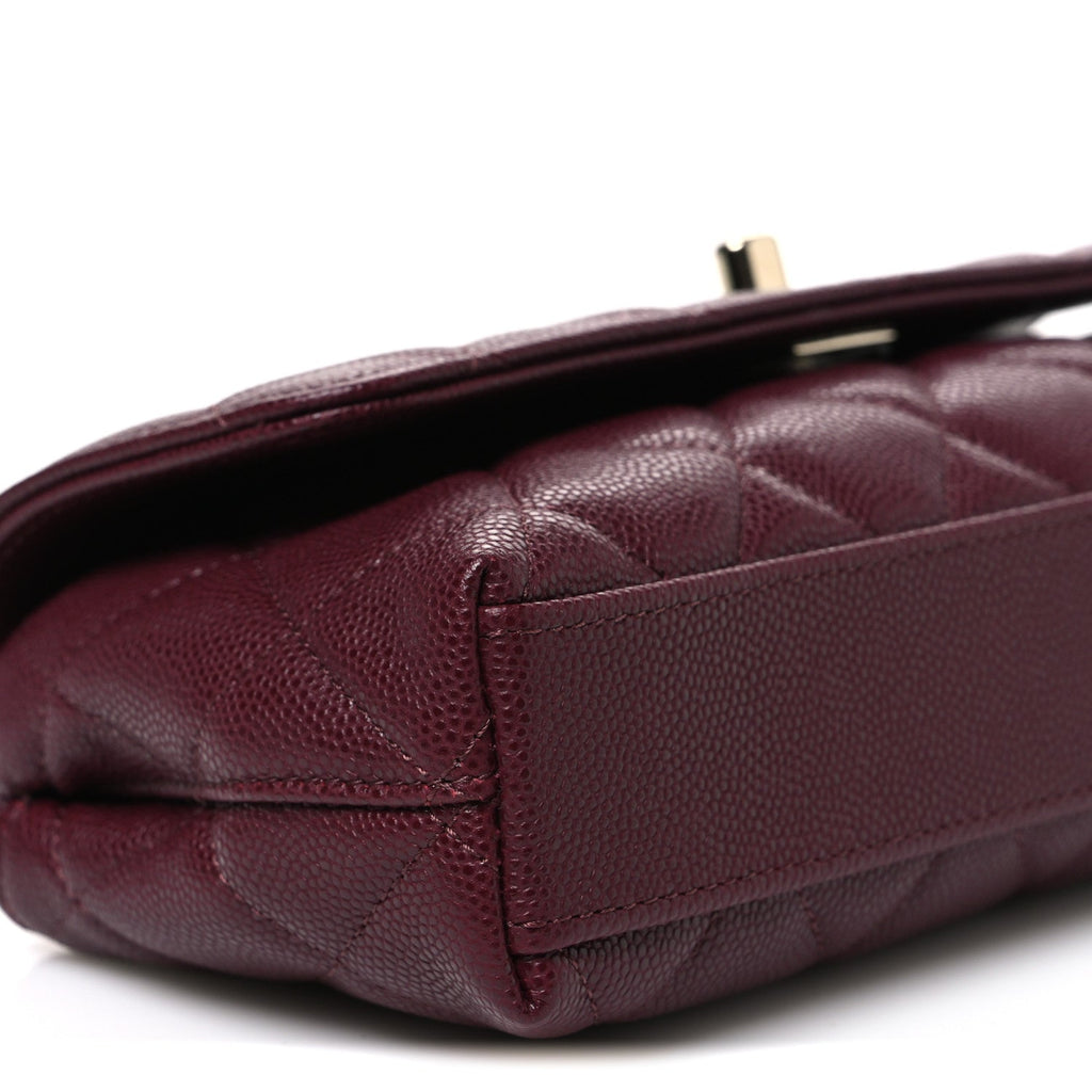 Caviar Quilted Coco Handle East West Clutch With Chain Dark Burgundy
