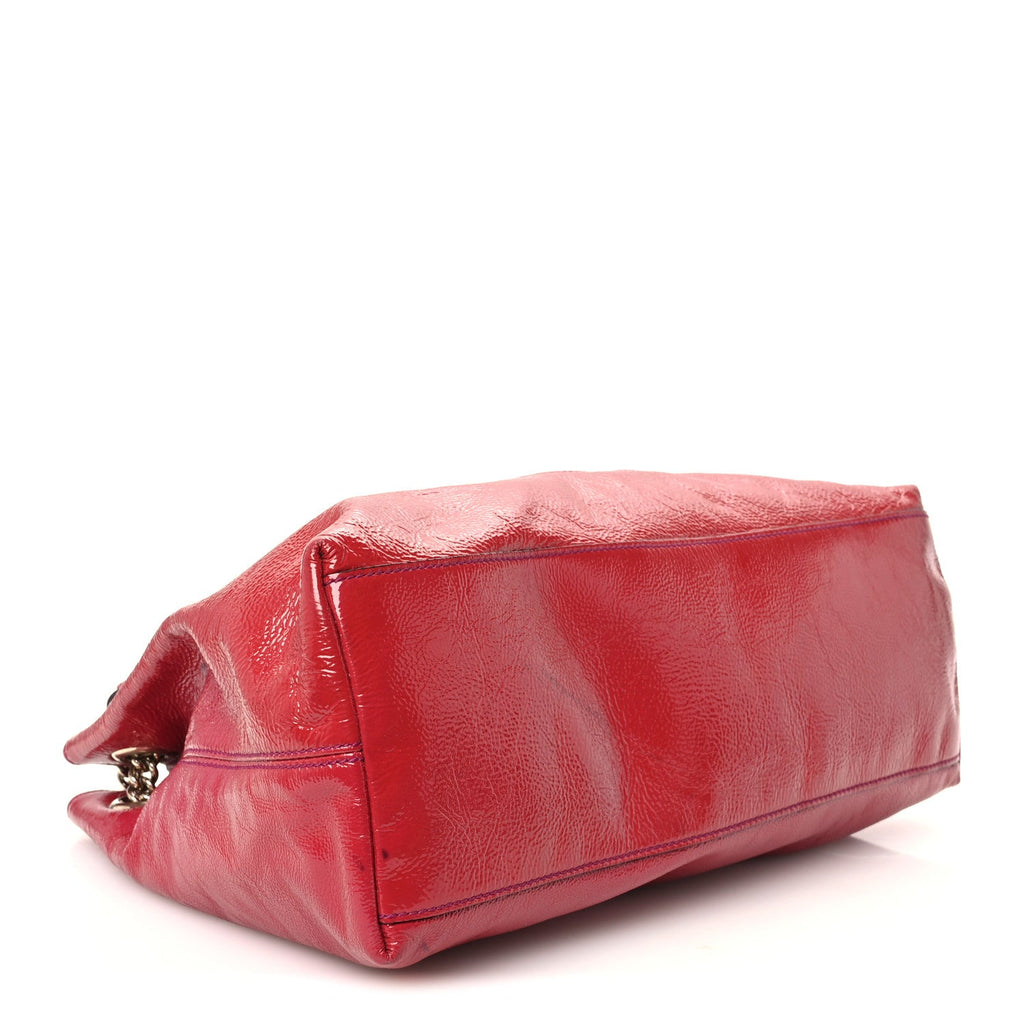Vernice Naplack Medium Soho Chain Shoulder Bag Bright Bouganville Bright Bouganville