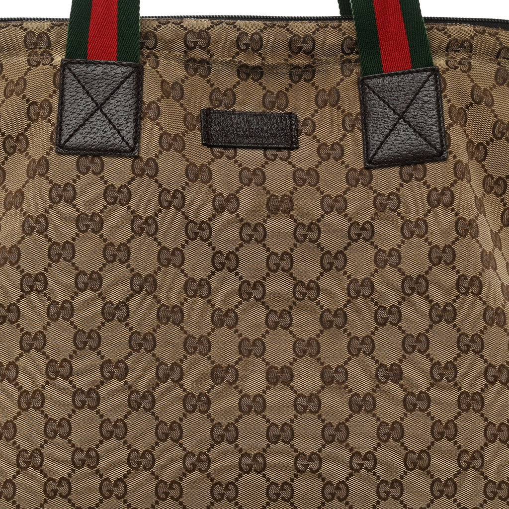 GG Monogram Large Web Handle Vertical Tote Dark Brown