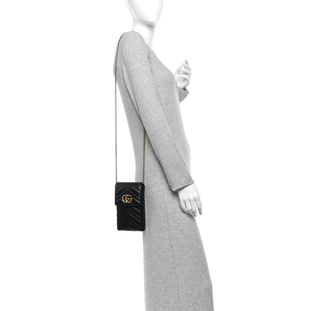 Calfskin Small GG Marmont Phone Crossbody Bag Black