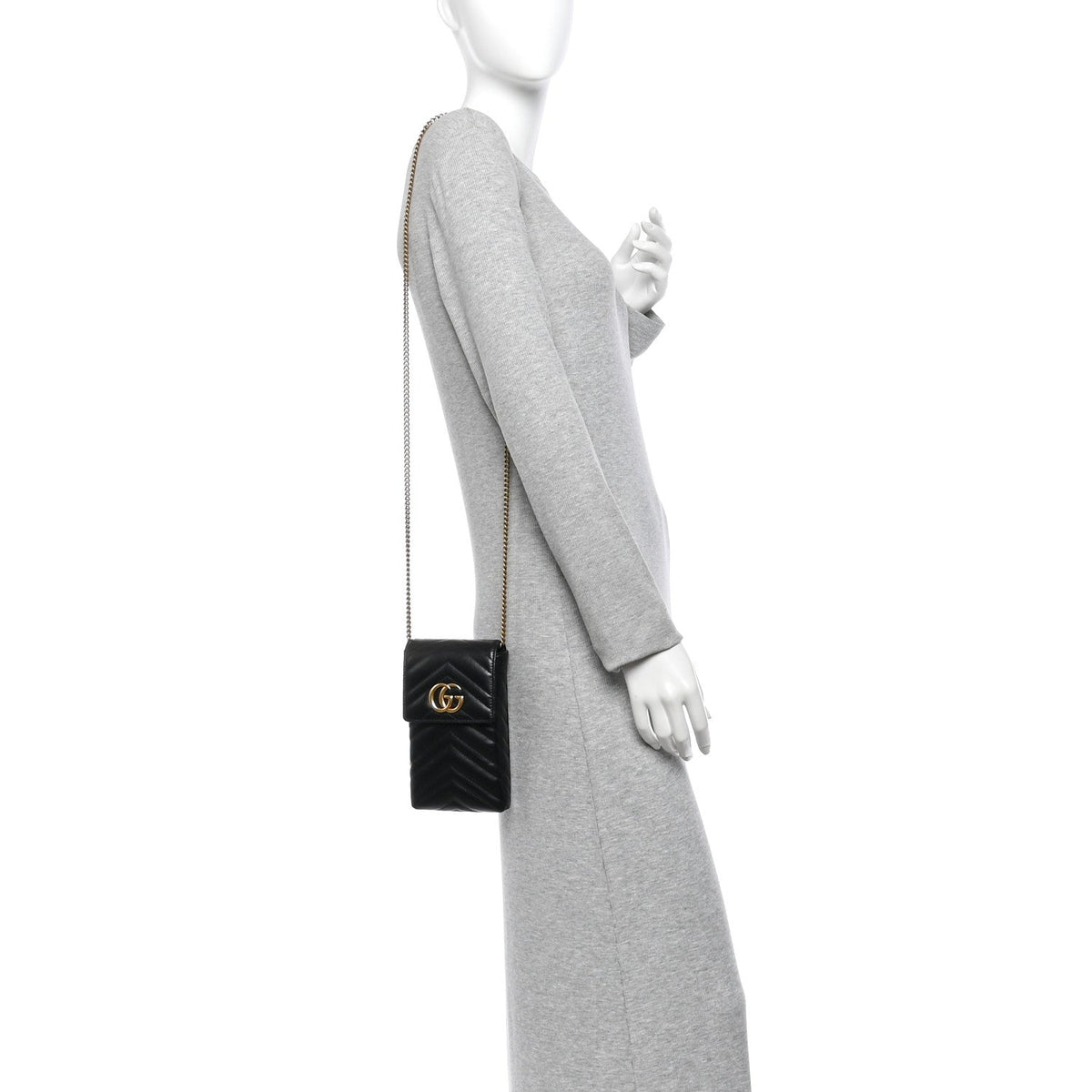 Calfskin Small GG Marmont Phone Crossbody Bag Black