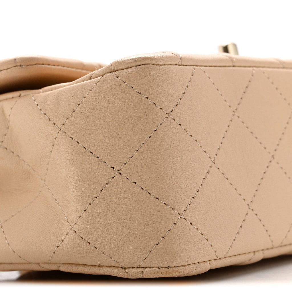 Lambskin Quilted Mini Rectangular Flap Beige