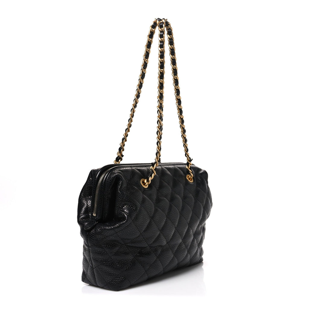 Shiny Caviar Quilted Large Bowling Bag Black Black