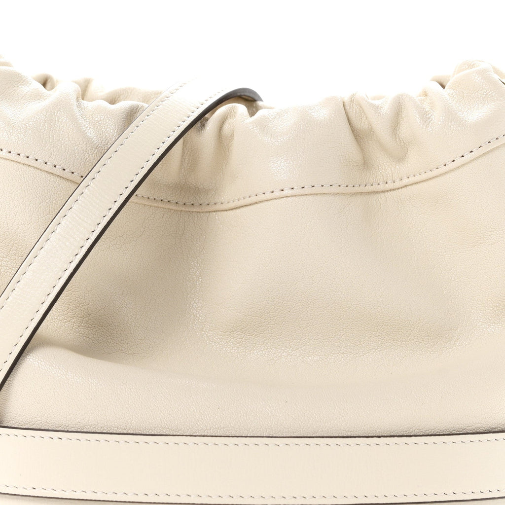 Azalea Sakai Calfskin Horsebit 1955 Drawstring Bucket Bag Mystic White
