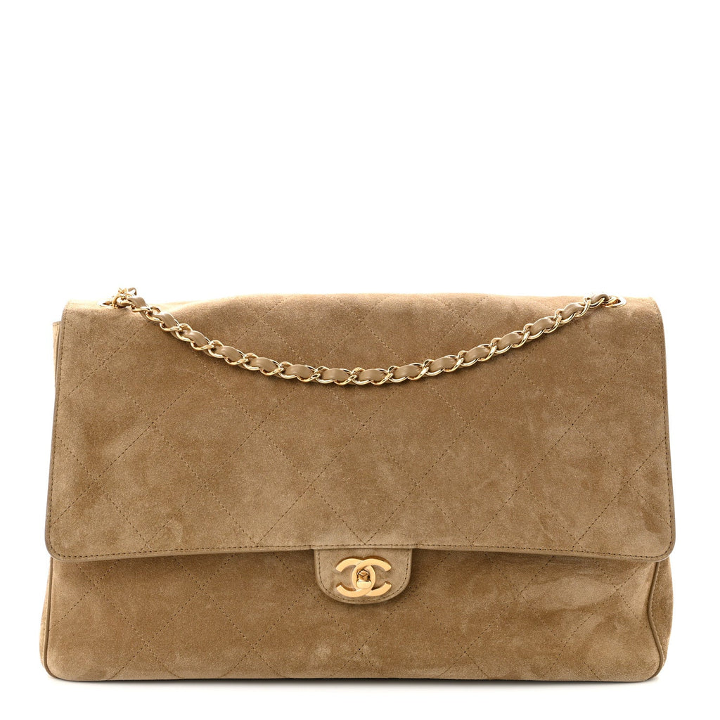 Suede Calfskin Souplissimo Maxi Flap Dark Beige