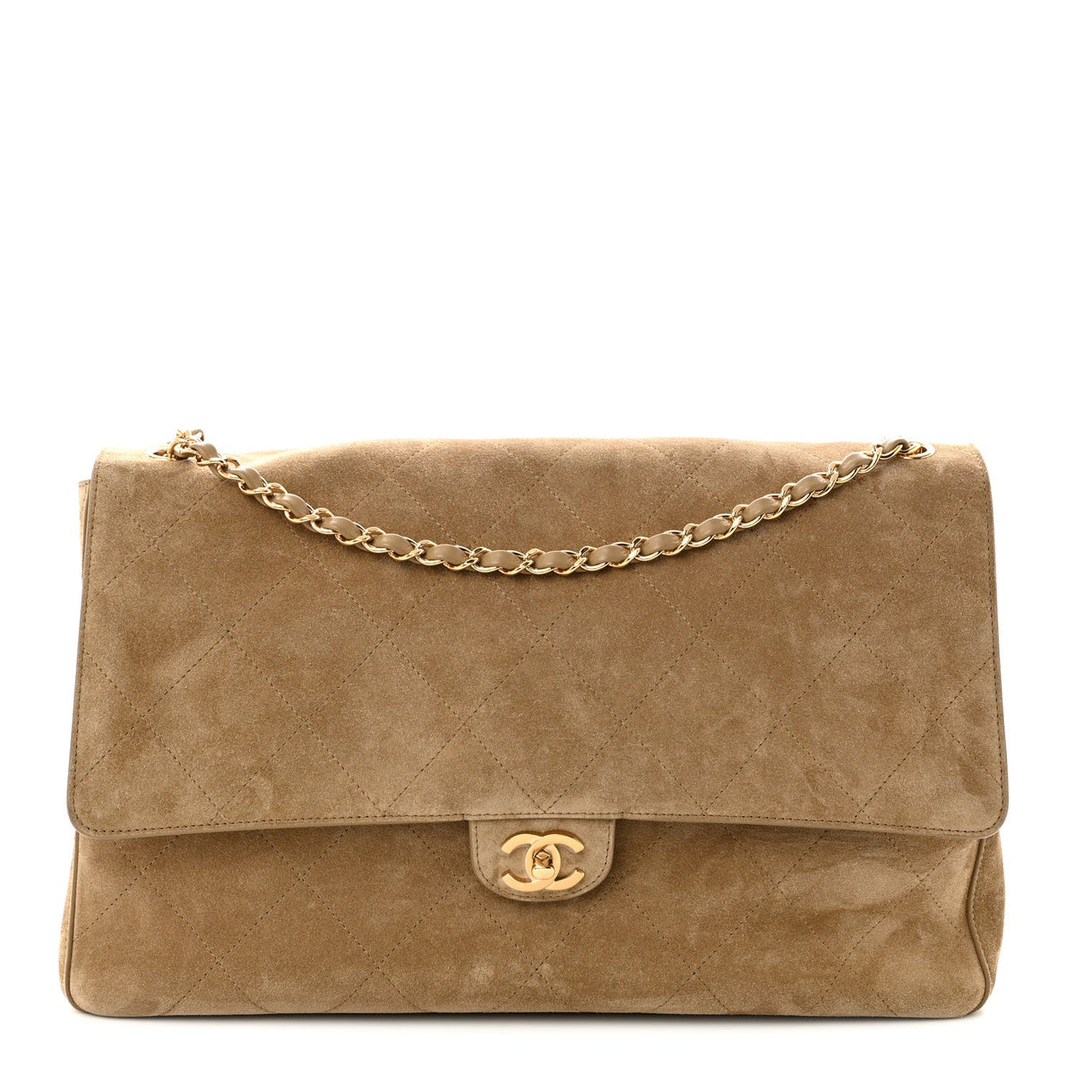 Suede Calfskin Souplissimo Maxi Flap Dark Beige