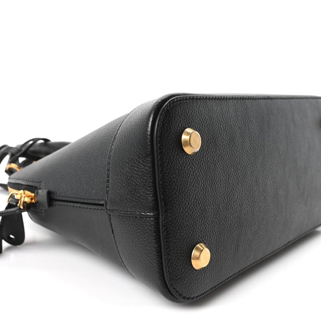Grained Calfskin Logo S Ville Top Handle Bag Black White