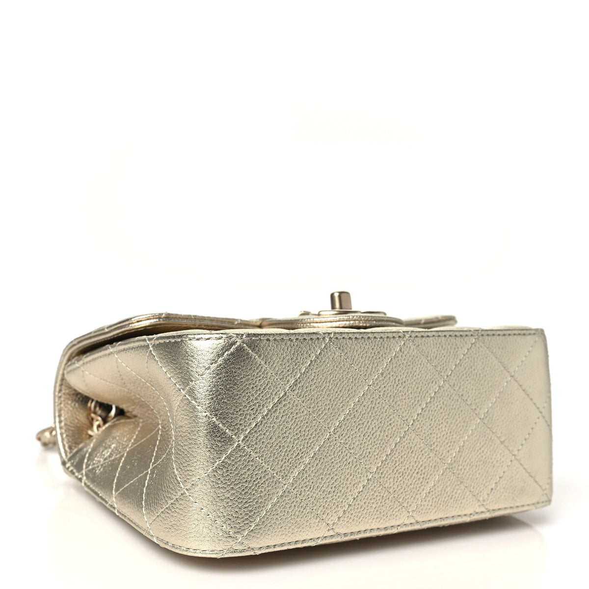Metallic Caviar Quilted Mini Square CC Slide Flap Gold