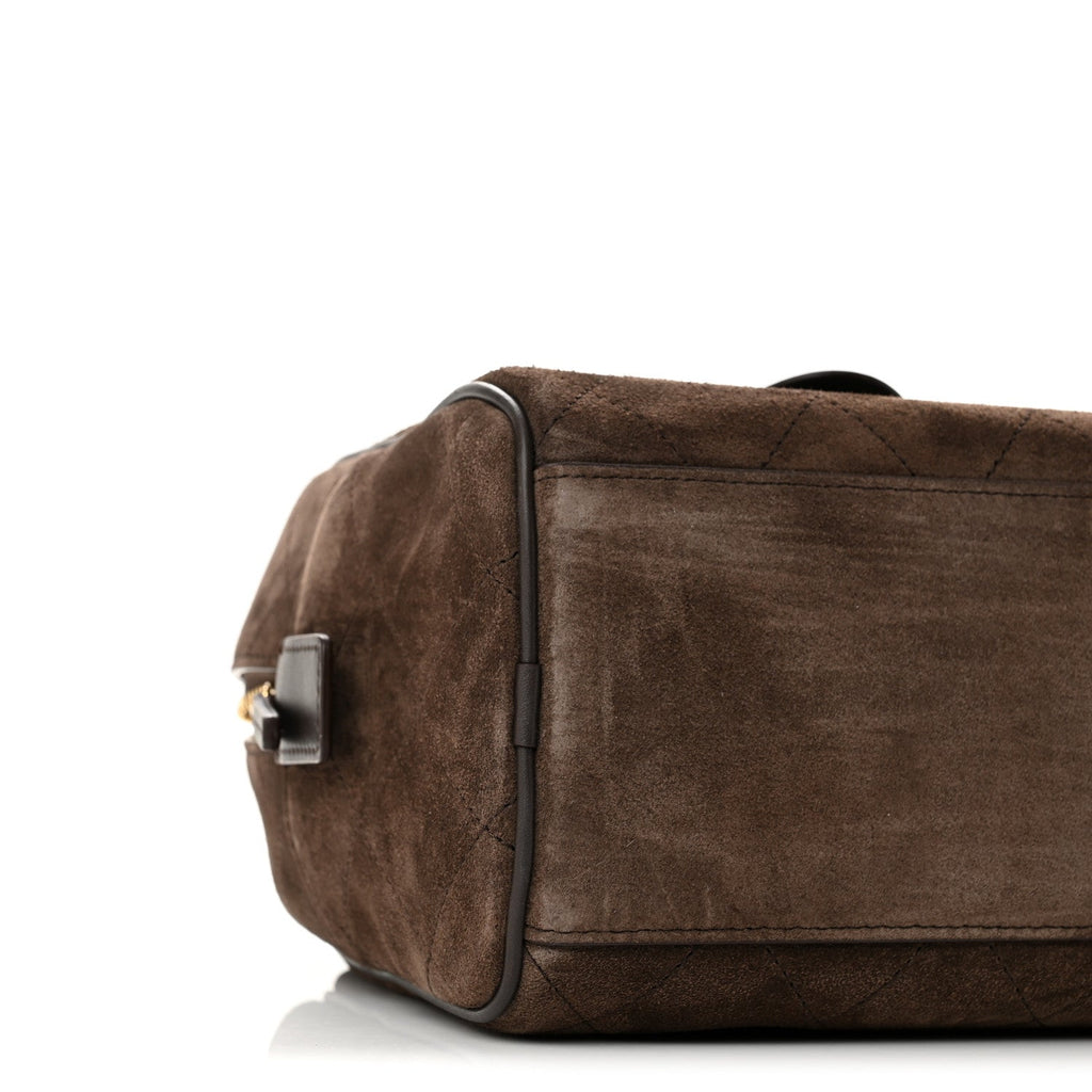 Suede Calfskin Large Perfect Bowling Bag Dark Brown