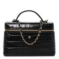 Calfskin Crocodile Embossed Crococo Exoticoco Vanity With Chain Black