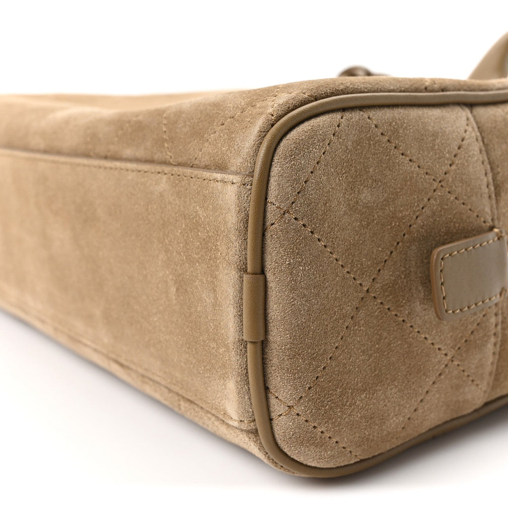 Suede Calfskin Perfect Bowling Bag Dark Beige