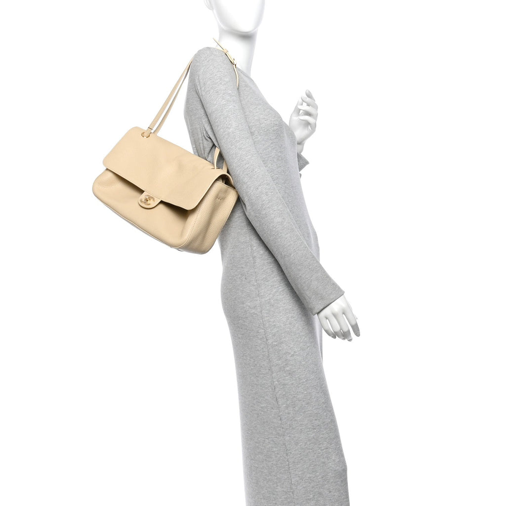 Grained Calfskin Small Souplissimo Maxi Flap Beige