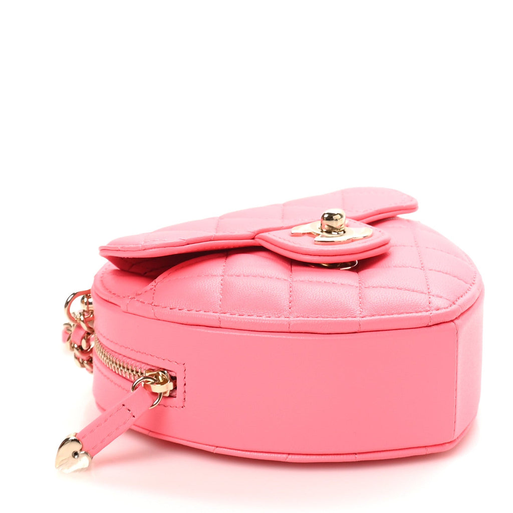 Lambskin Quilted CC In Love Heart Clutch With Chain Pink