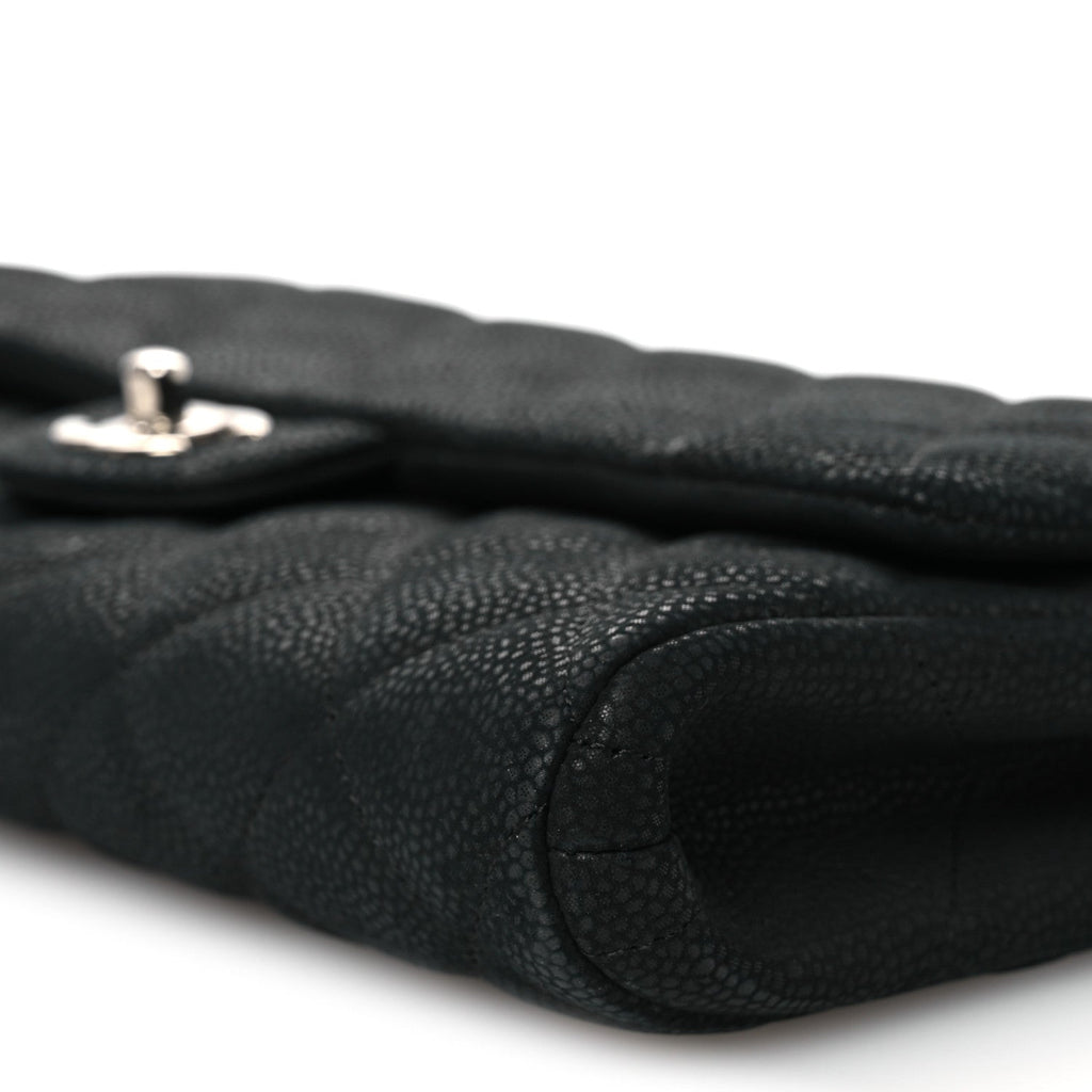 Iridescent Caviar Quilted Clutch With Chain Flap Black