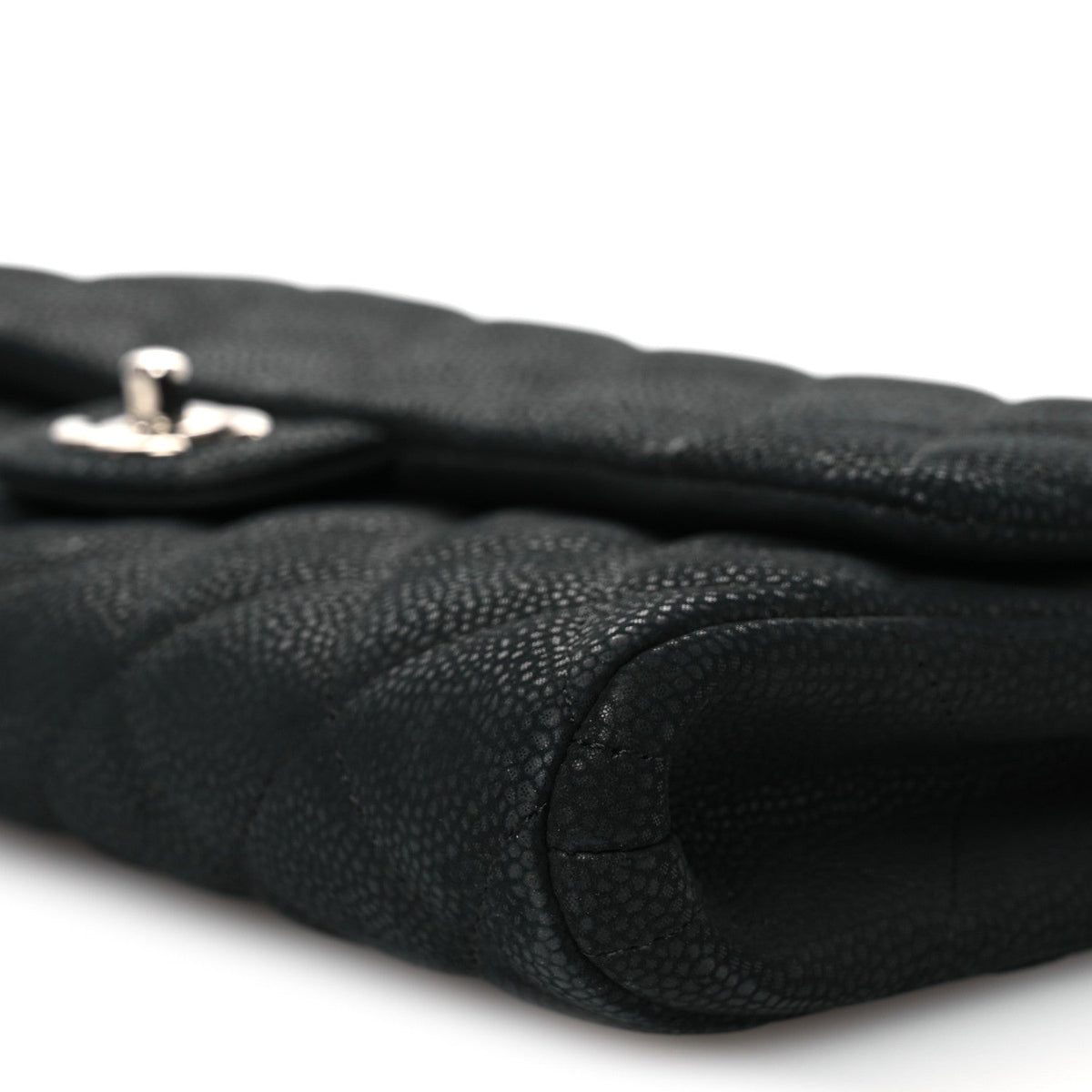 Iridescent Caviar Quilted Clutch With Chain Flap Black