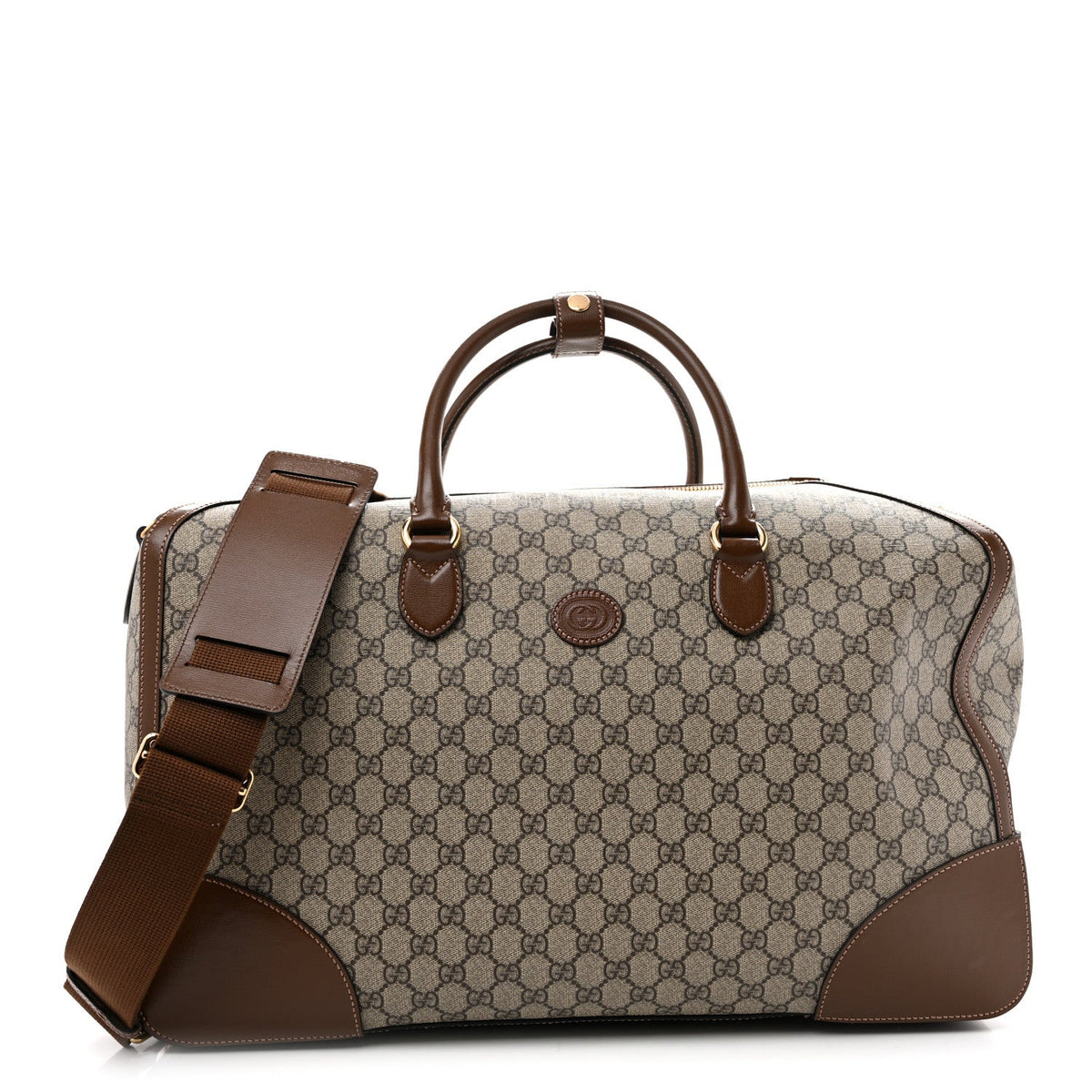 GG Supreme Monogram Azalea Calfskin Retro Interlocking G Large Duffle Bag Beige Ebony Brown Sugar