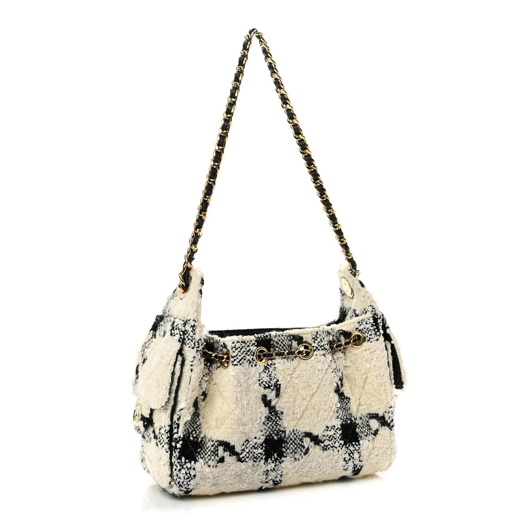 Tweed Quilted Mini Chanel 25 Handbag White Ecru Black