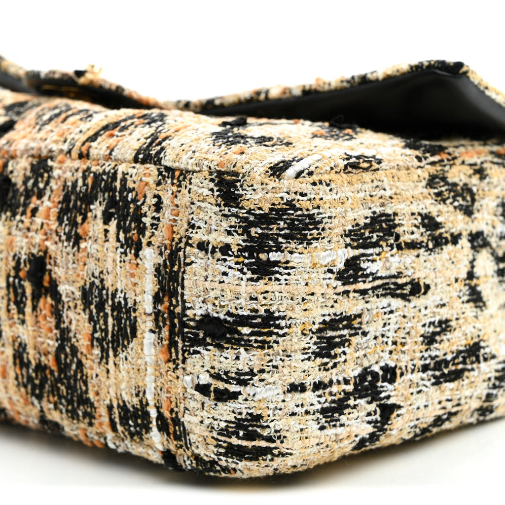 Tweed Mixed Fibers Leopard Print Small Souplissimo Maxi Flap Brown Black White