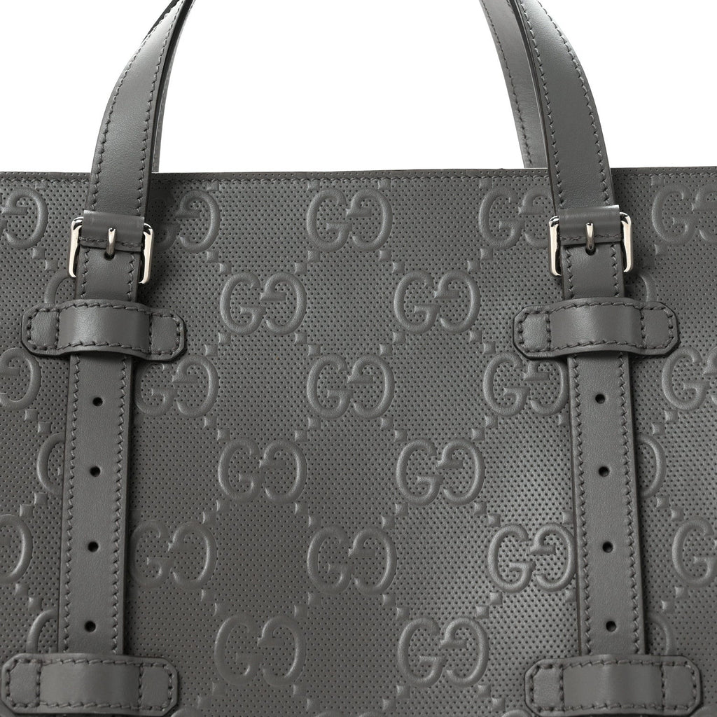 Calfskin GG Tennis Embossed Tote Bag Dusty Grey