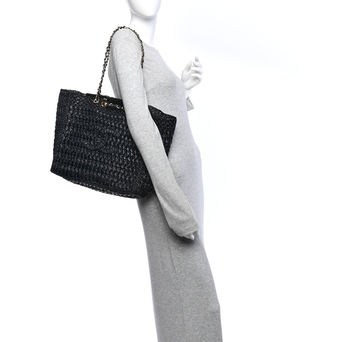 Raffia Coco Beach Shopping Bag Black