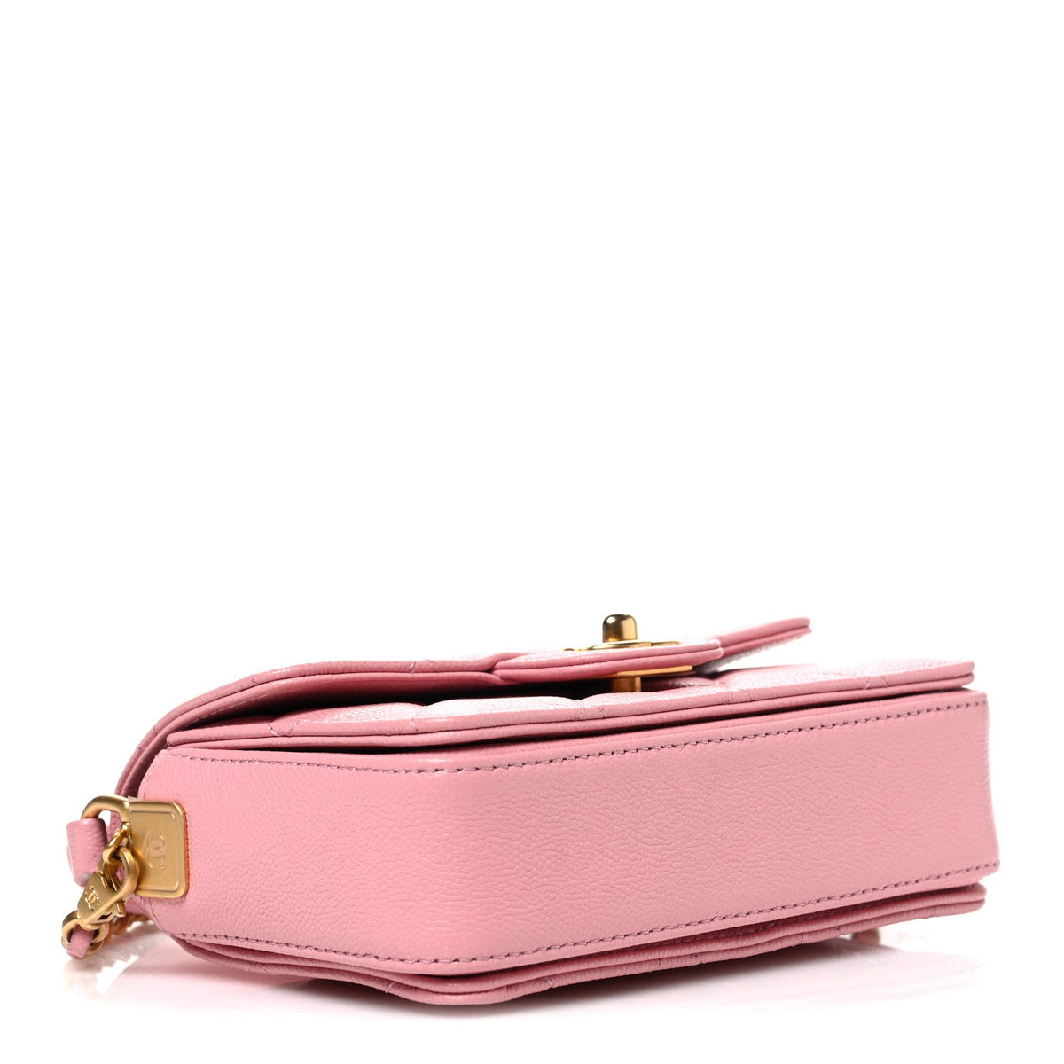 Shiny Caviar Quilted Mini Top Handle Flap Pink Pink