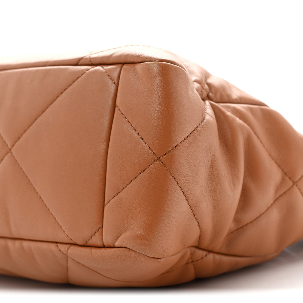 Lambskin Quilted Chanel 19 East West Shopping Bag Brown