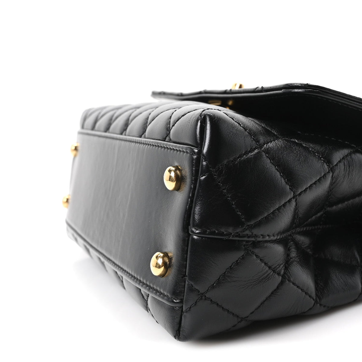 Shiny Calfskin Quilted Mini Coco Chain Gold Handle Flap Black