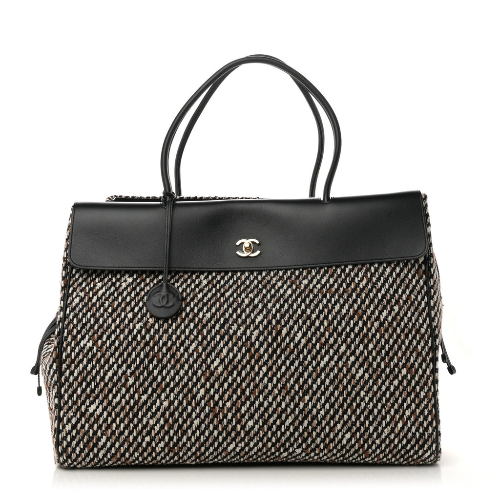 Tweed Calfskin Urban Essentials Large Shopping Bag Black Multicolor