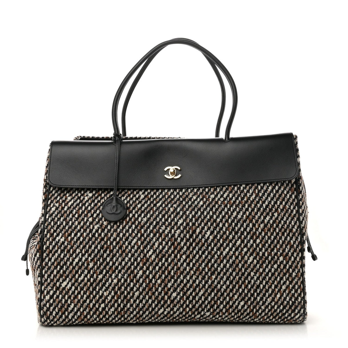 Tweed Calfskin Urban Essentials Large Shopping Bag Black Multicolor